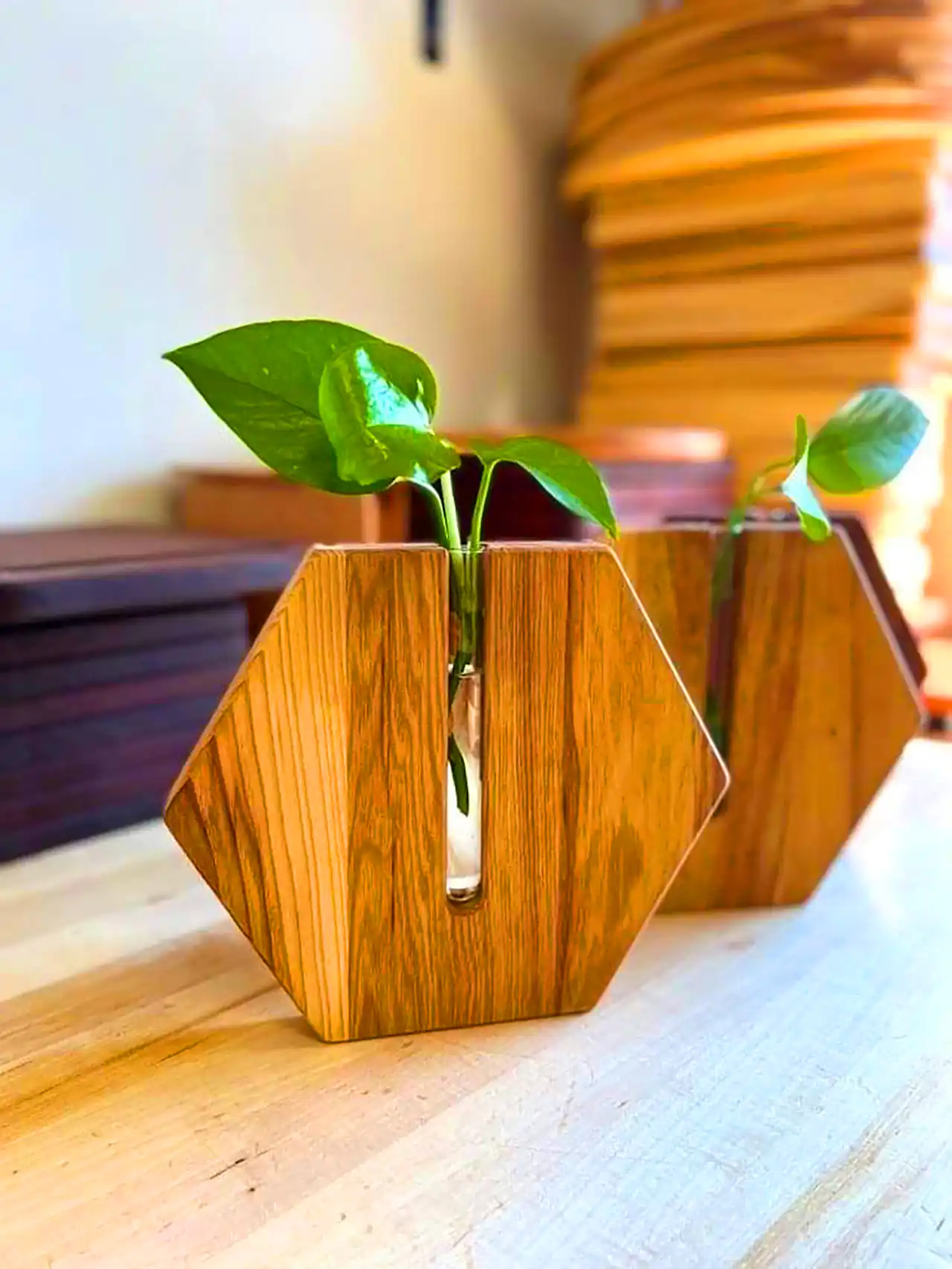 گلدان چوبی دکوری رومیزی