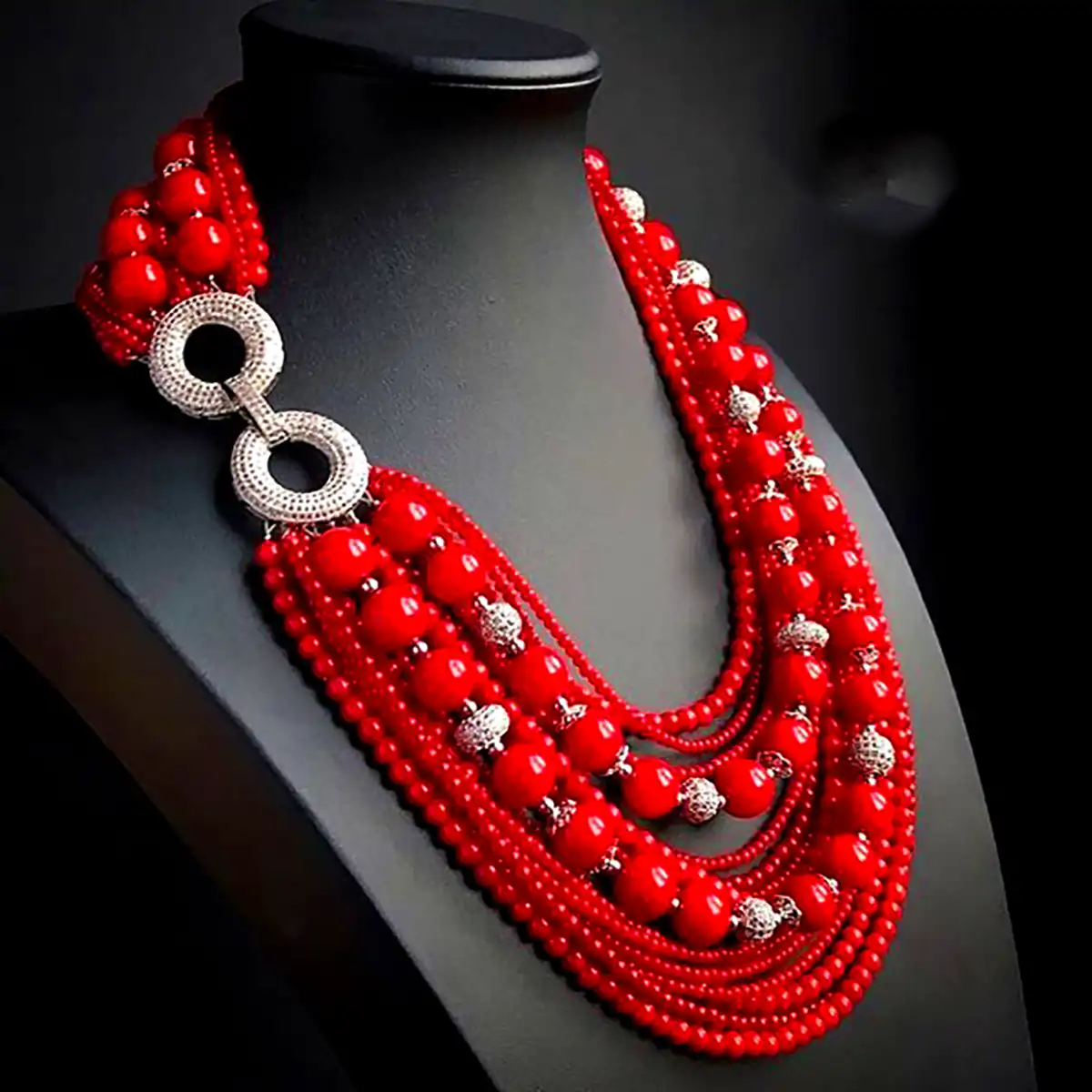 گردنبند مهره ای قرمز شیک