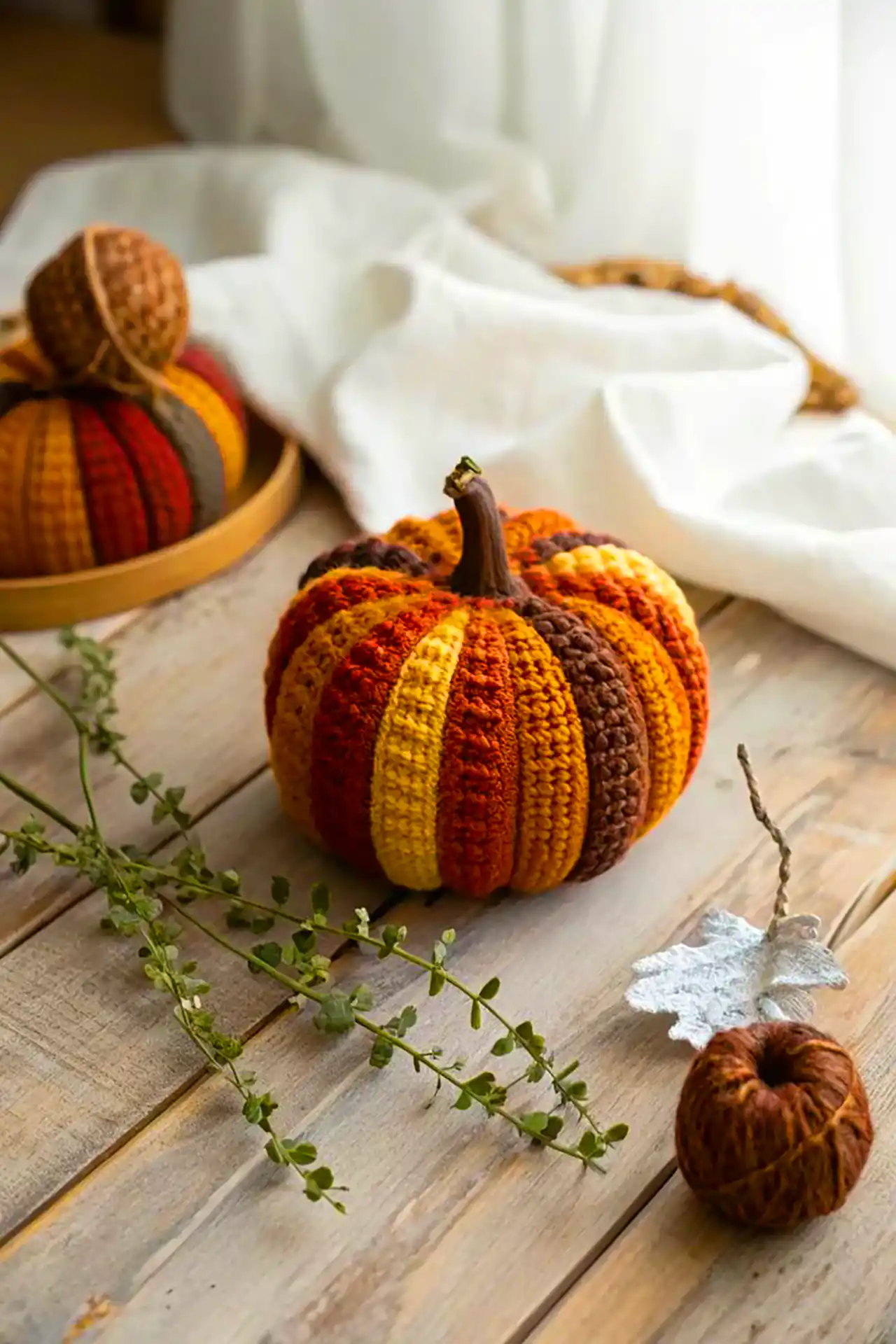 کوسن بافتنی طرح کدو تنبل