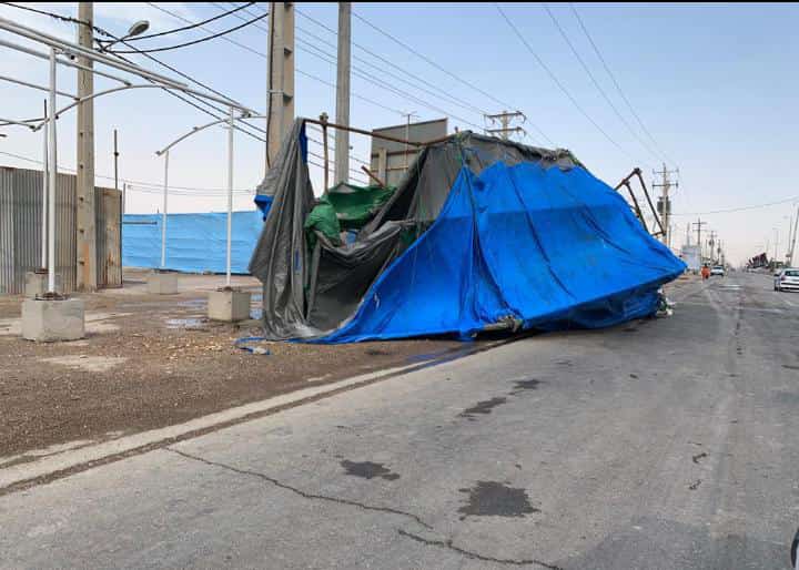 بلایی که طوفان بر سر موکب های اربعین در شلمچه 