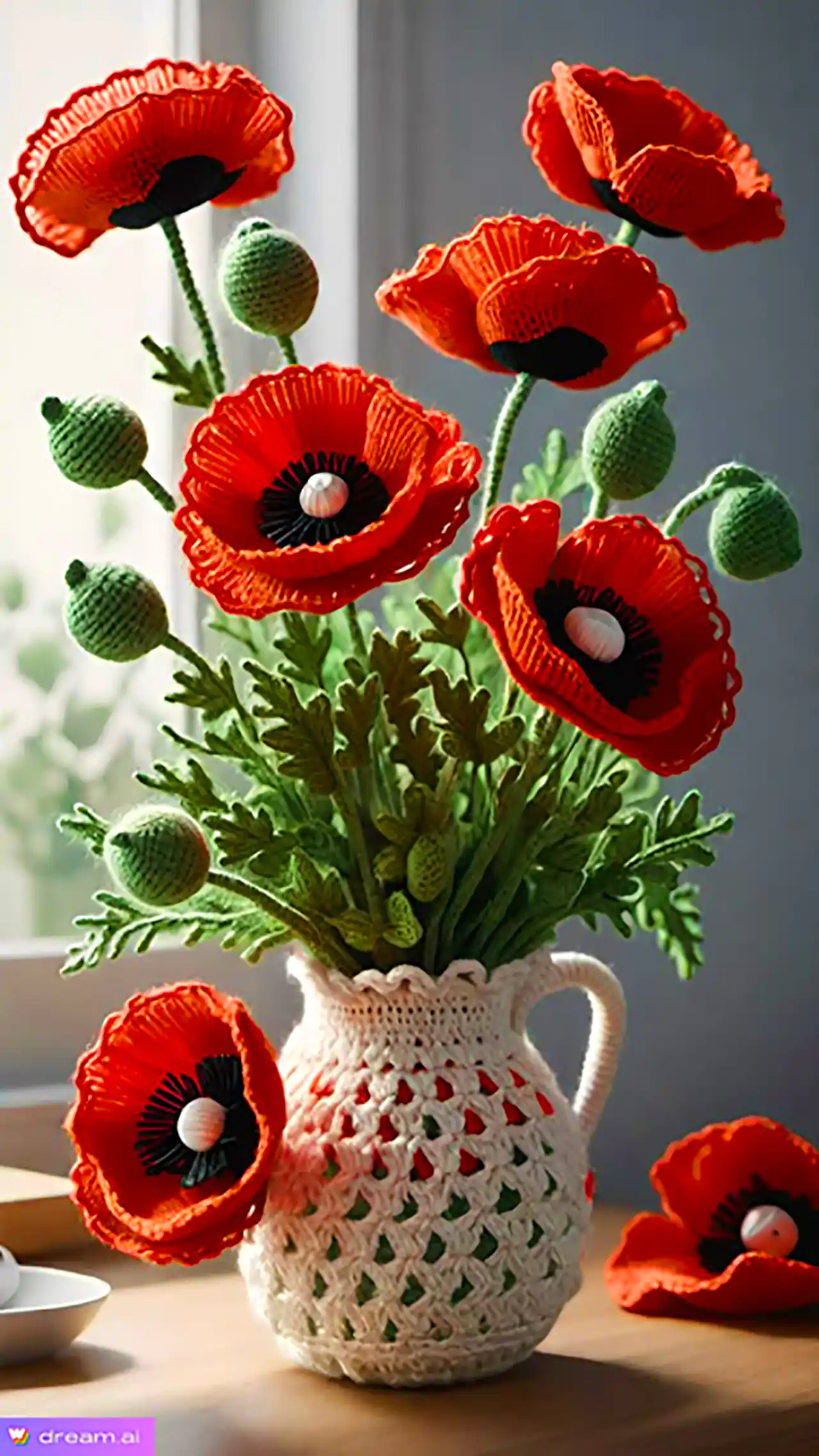 دسته گل فانتزی بافتنی