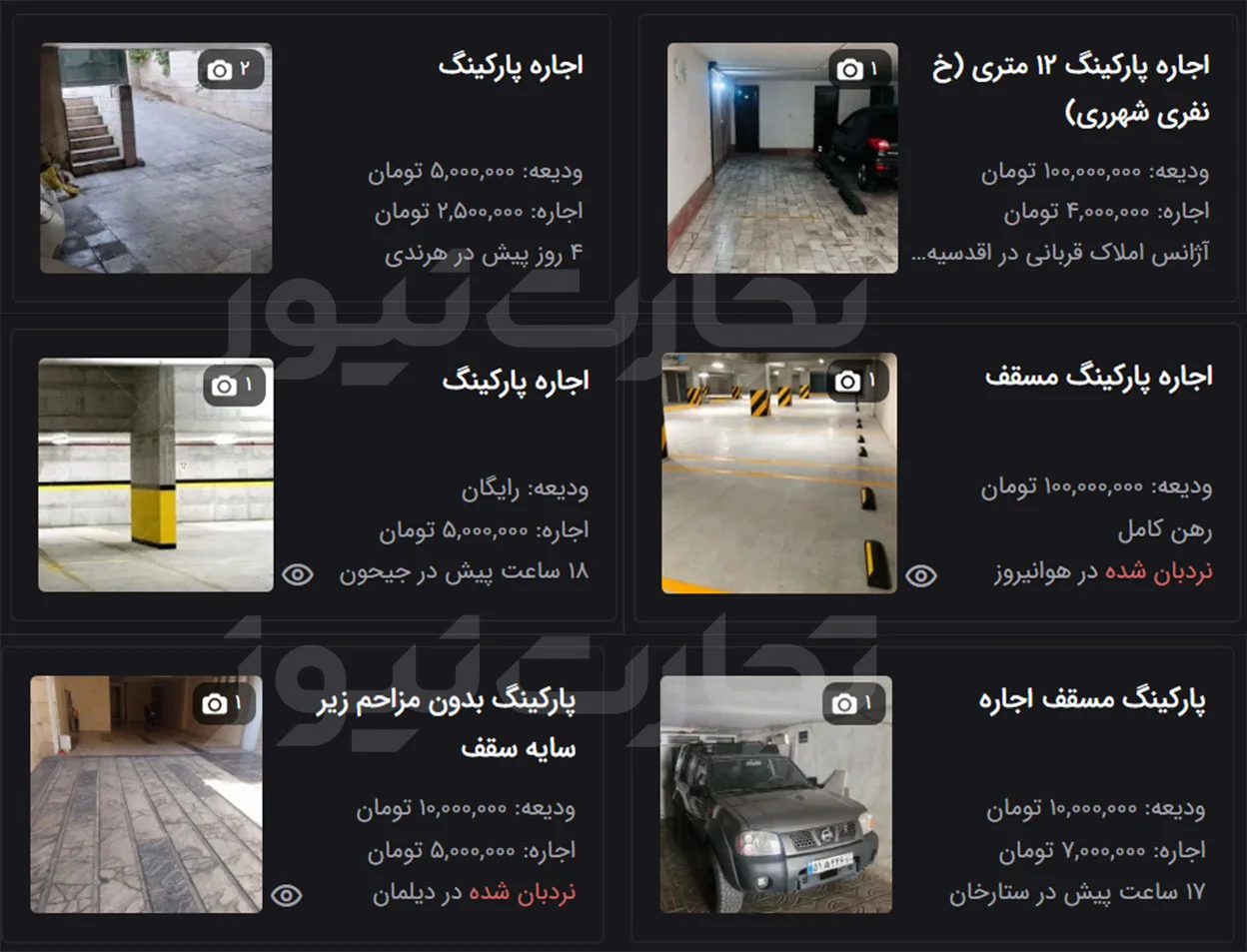 بازار داغ اجاره پارکینگ در تهران؛ از ماهی ۹ میلیون تا ۳۵۰ میلیون تومان برای جای پارک