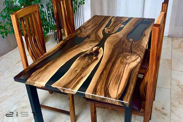 یکی دیگر از انواع میز ناهار خوری خاص برای دکوراسیون مدرن، میزهای چوب و رزین هستند