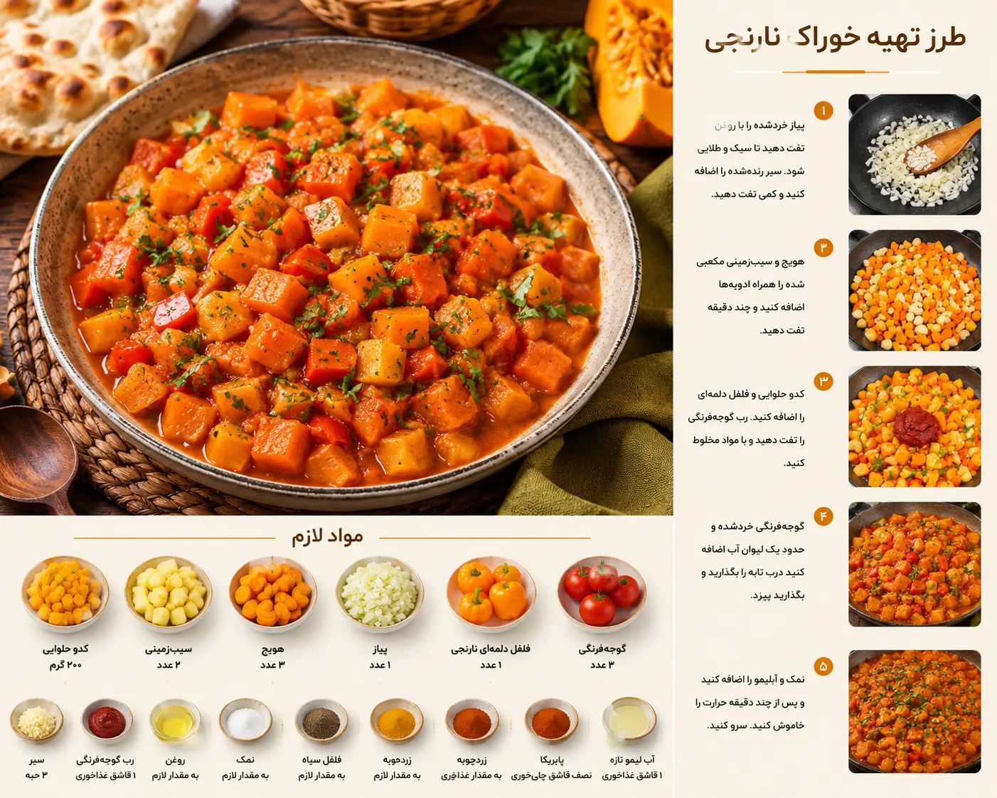 خوراک نارنجی خوشمزه و متفاوت؛ یک غذای پاییزی فوق‌ العاده / اینفوگرافیک