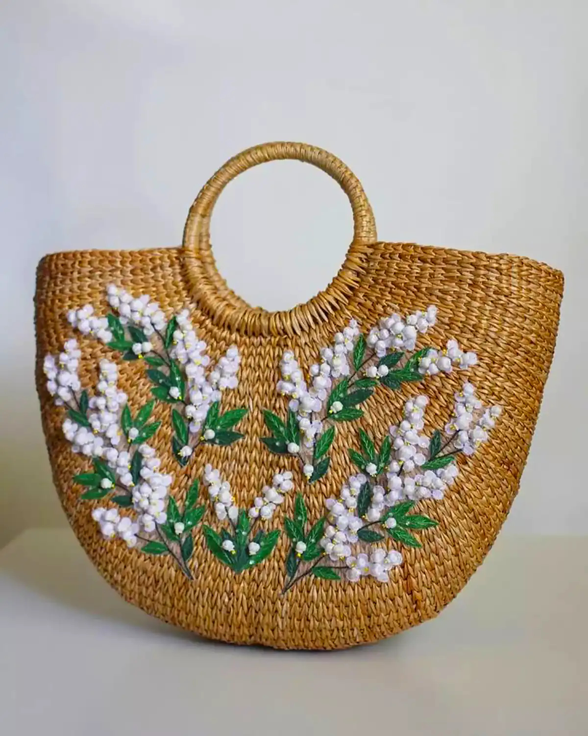 کیف ساحلی حصیری گل برجسته