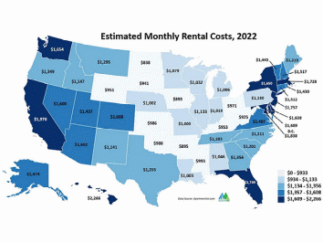 هزینه اجاره مسکن در ایالت‌های مختلف آمریکا
