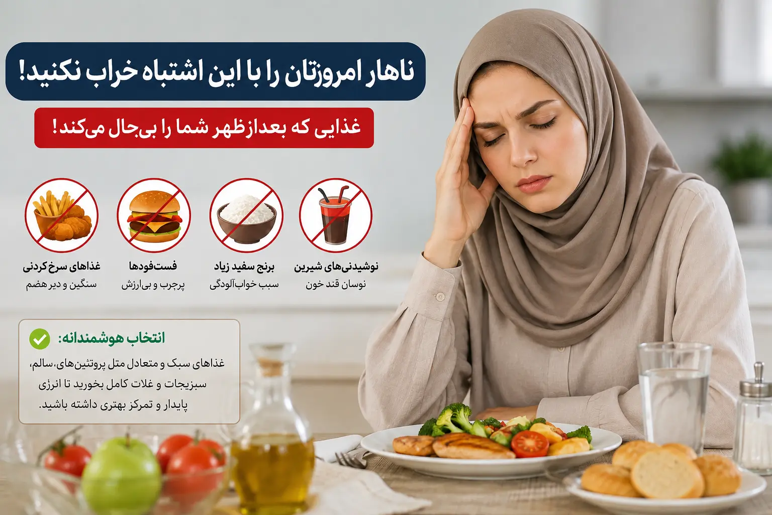 بعد از ناهار خواب‌ آلود می‌ شوید؟ بشقاب غذایتان را تغییر دهید