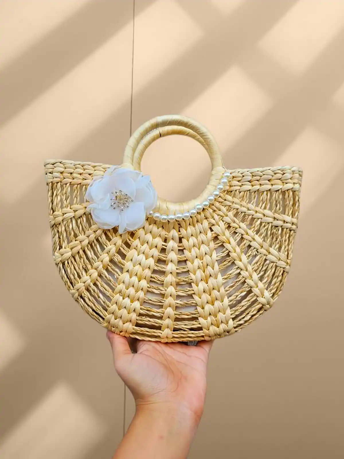 کیف ساحلی حصیری گل برجسته