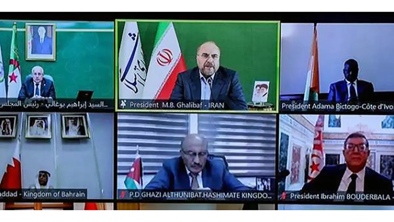 محمد باقر قالیباف ، رئیس مجلس شورای اسلامی در نشست اتحادیه بین‌المجالس کشورهای عضو سازمان همکاری های اسلامی (PUIC) که به‌صورت مجازی و از طریق وبینار برگزار شد،