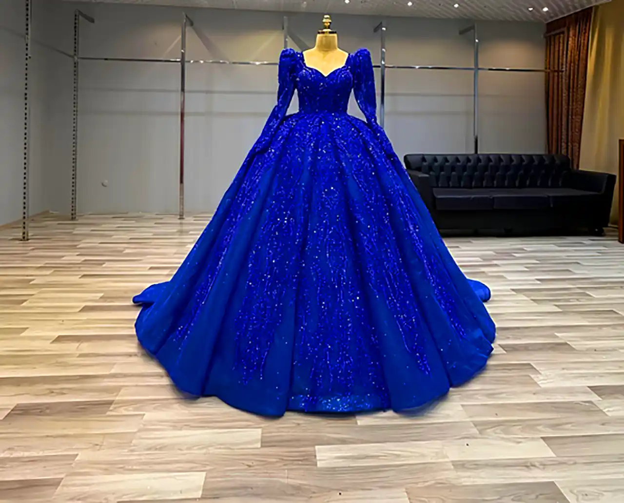 پیراهن حنابندون آبی کاربنی 