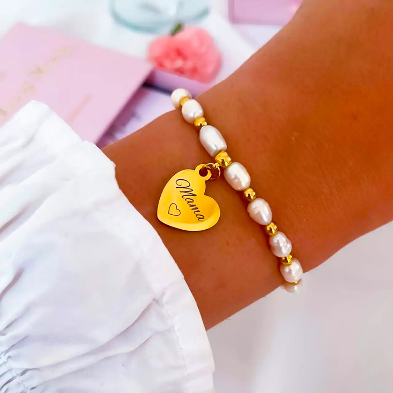 دستبند طلا مروارید زنانه