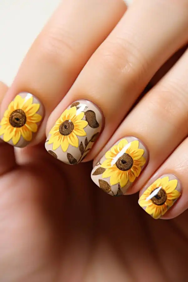 طراحی ناخن گل آفتابگردون