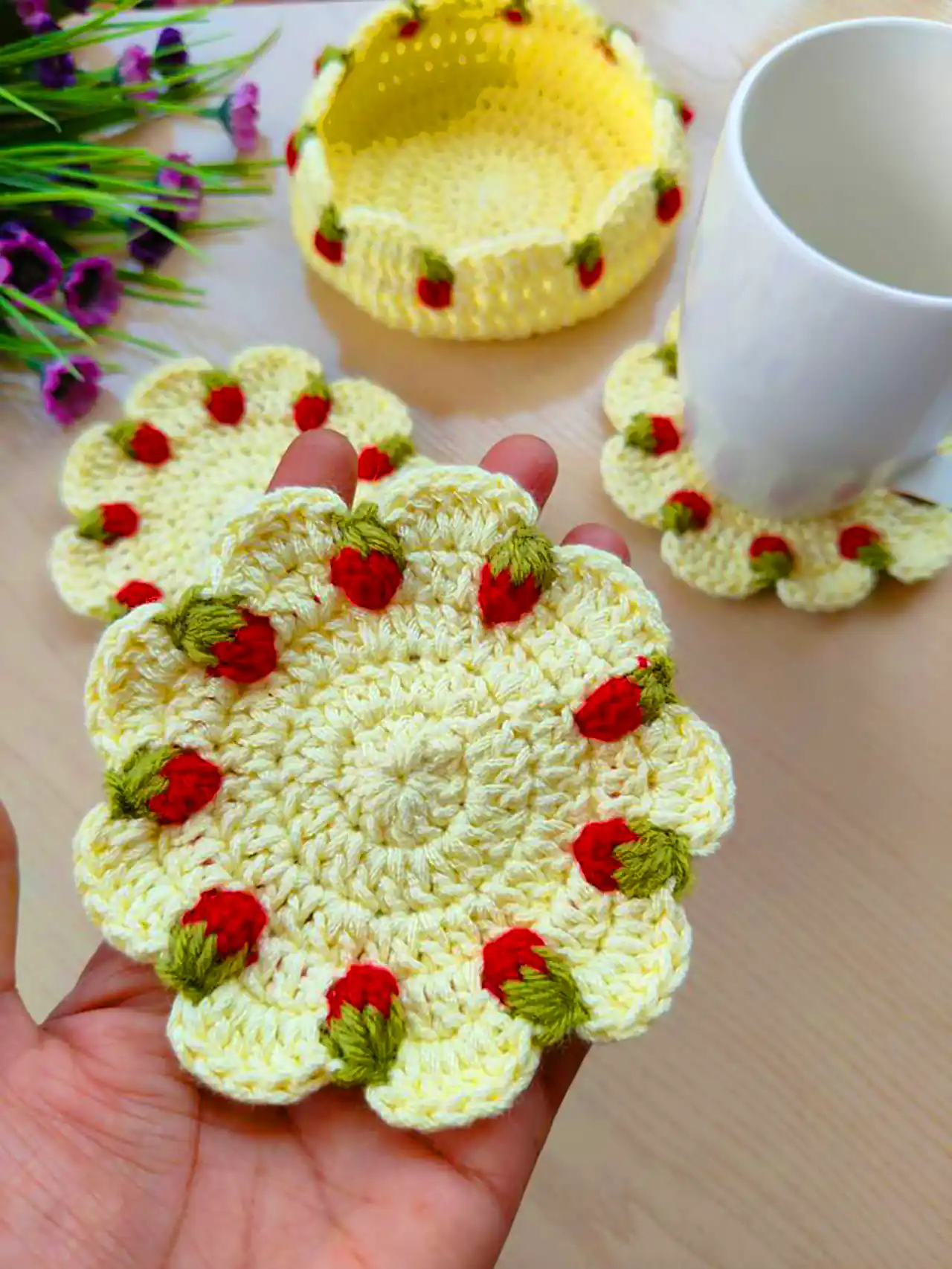 زیرلیوانی بافتنی فانتزی