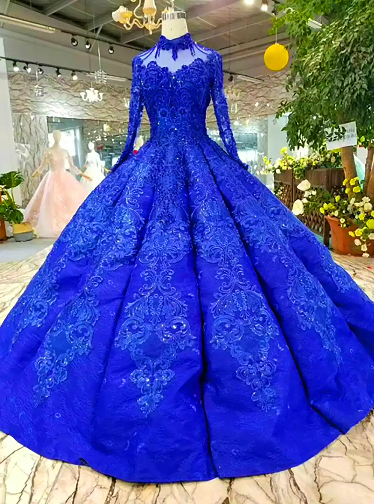 پیراهن حنابندون آبی کاربنی 