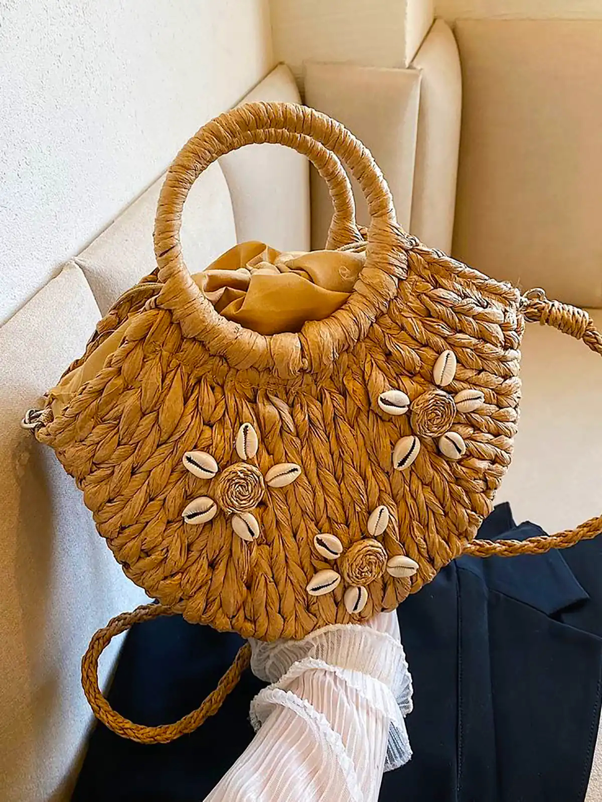 کیف ساحلی حصیری گل برجسته