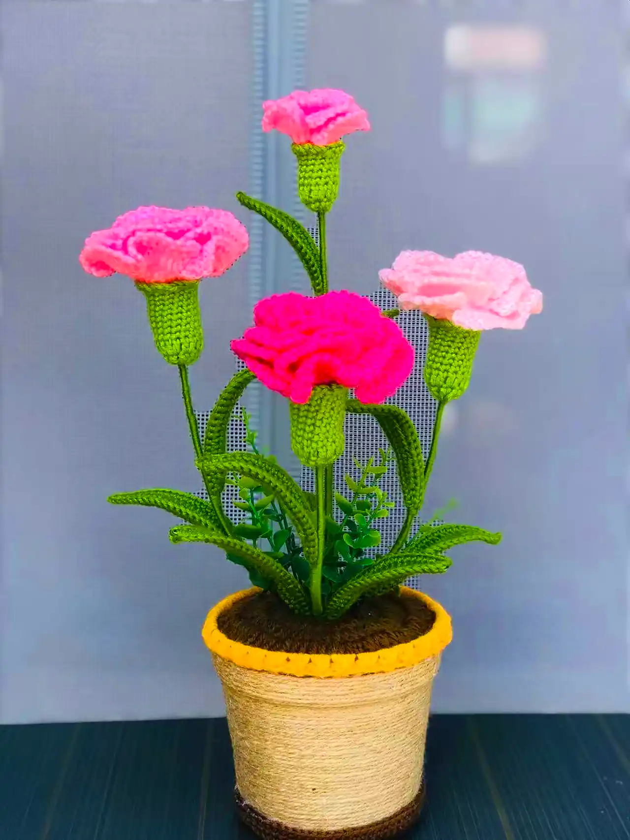 گل بافتنی دکوری رومیزی