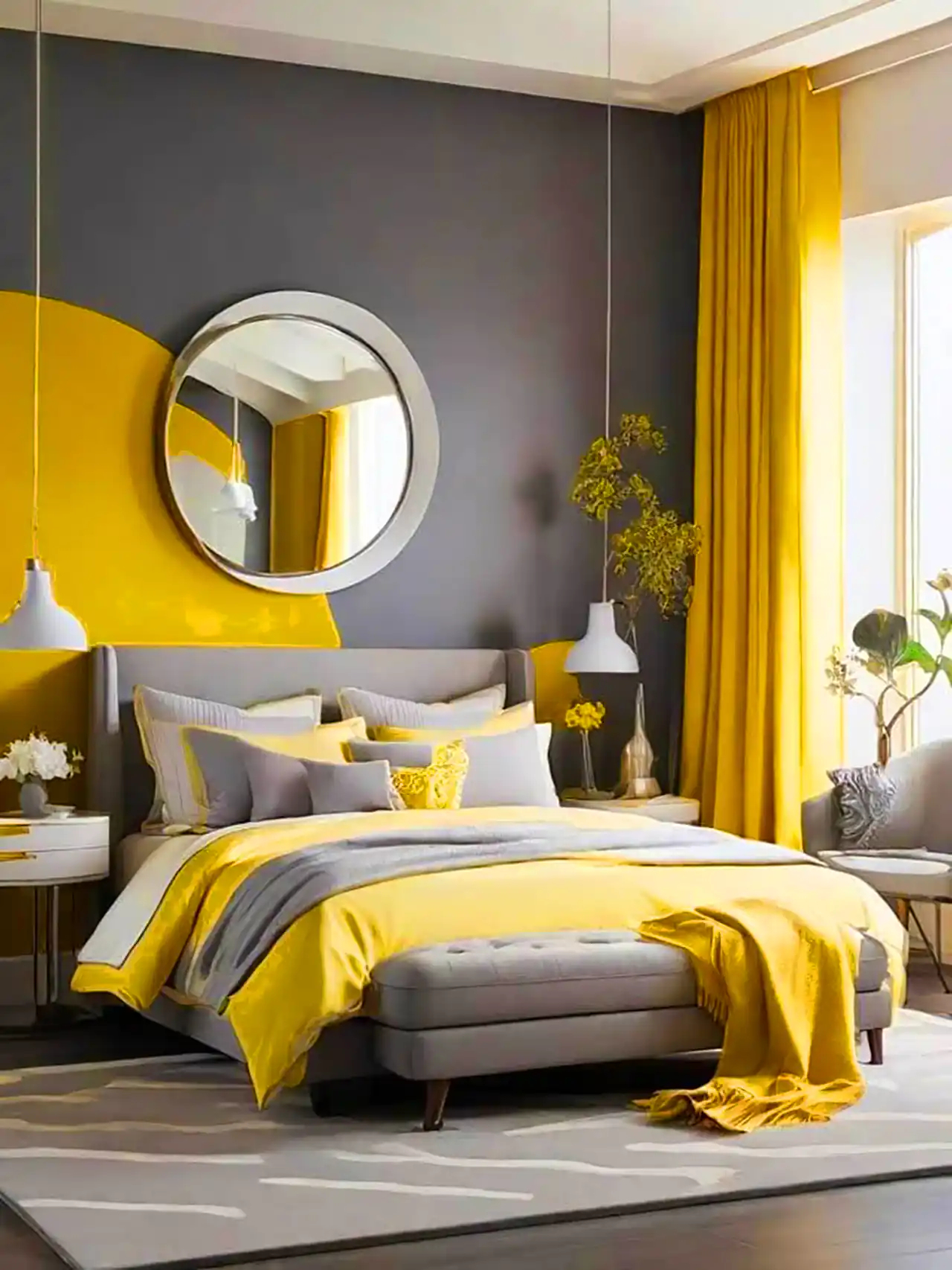 چیدمان اتاق خواب با تم سفید و زرد