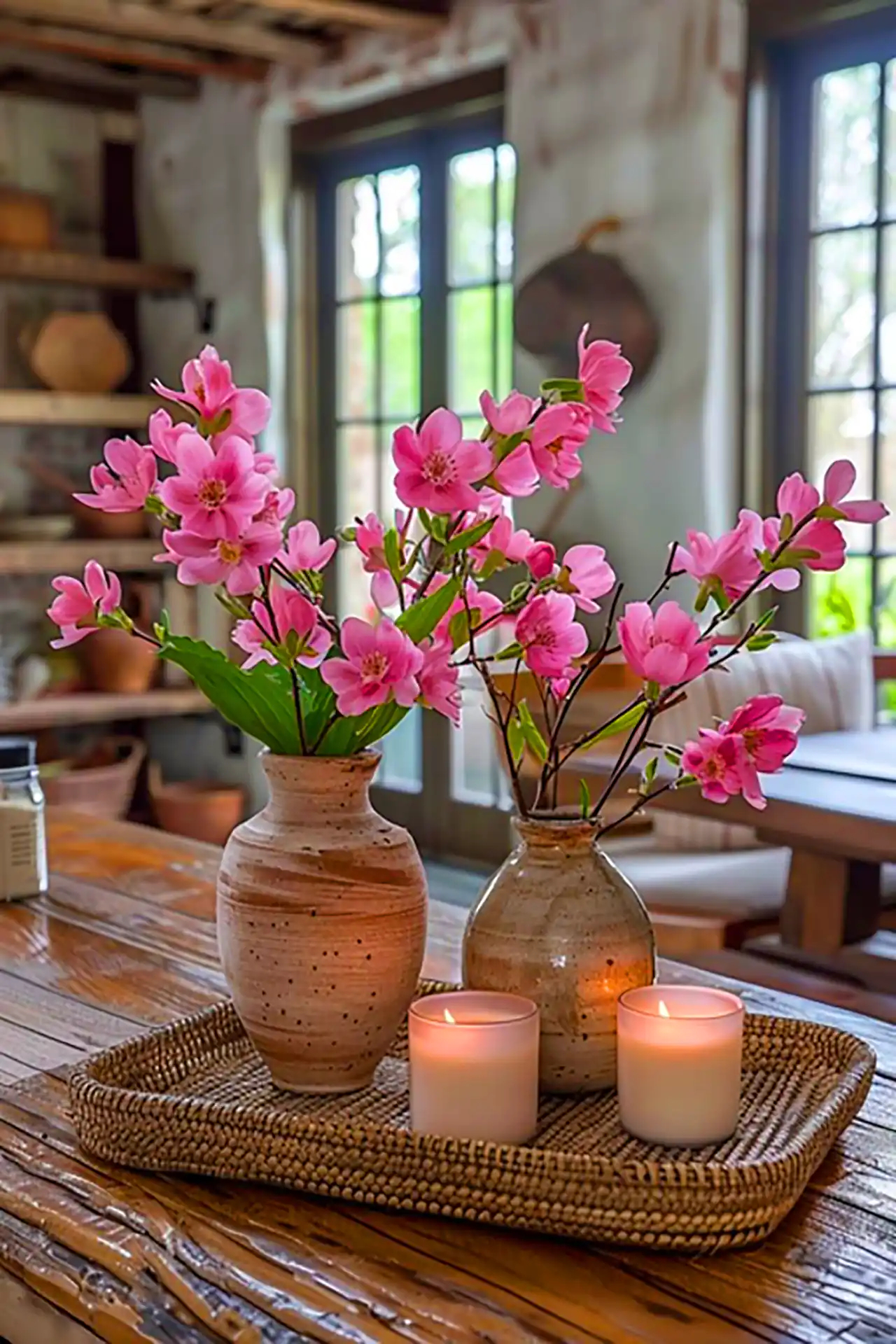 گلدان دکوری با گلهای طبیعی 