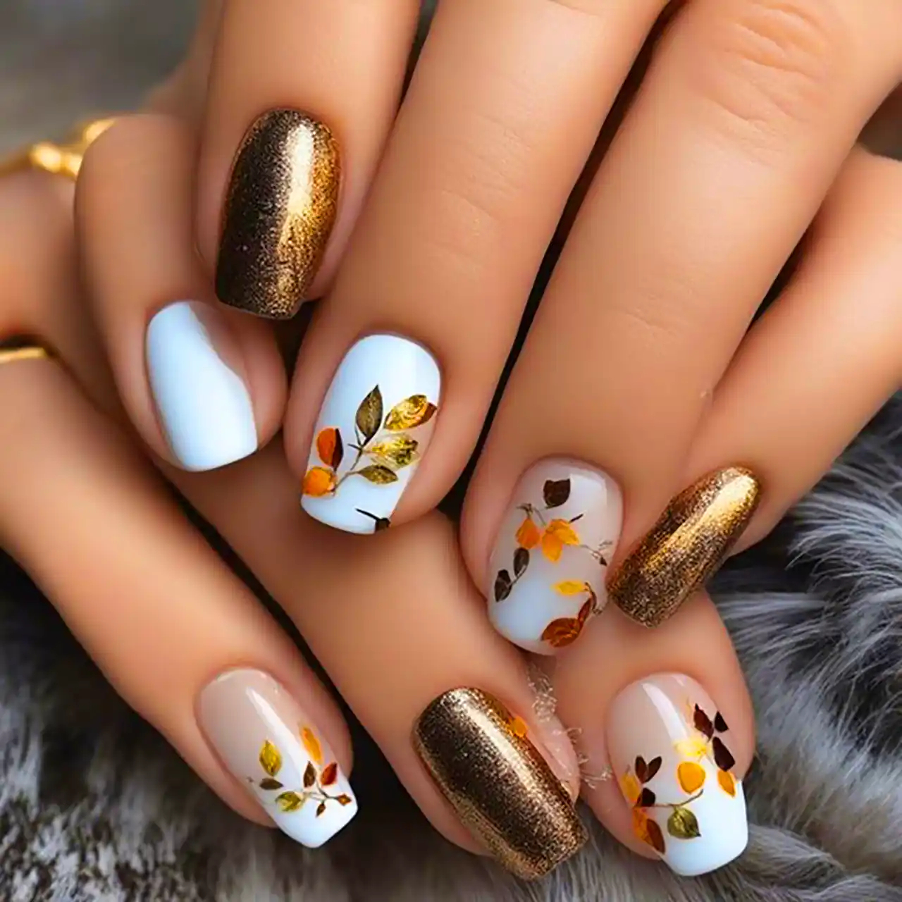 طراحی برگ پاییزی روی ناخن