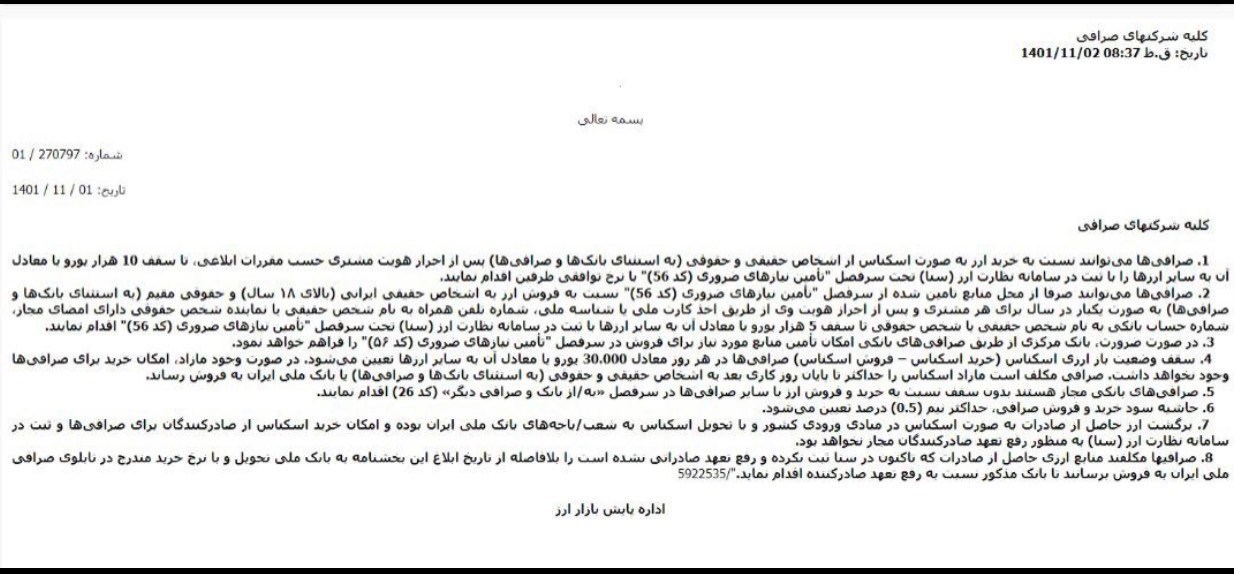 خرید ارز صادراتی توسط صرافی‌ ها ممنوع شد