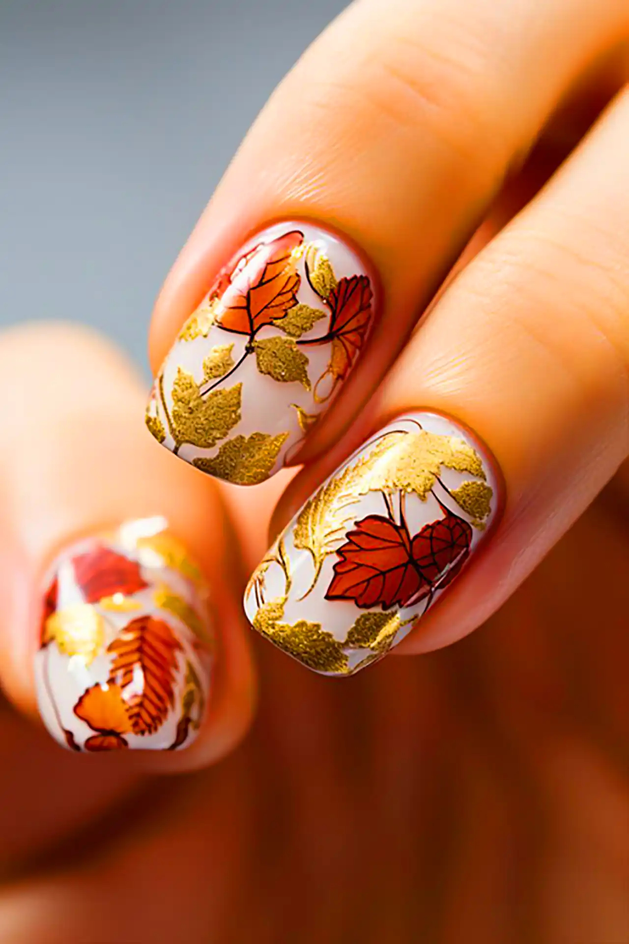 طراحی برگ پاییزی روی ناخن
