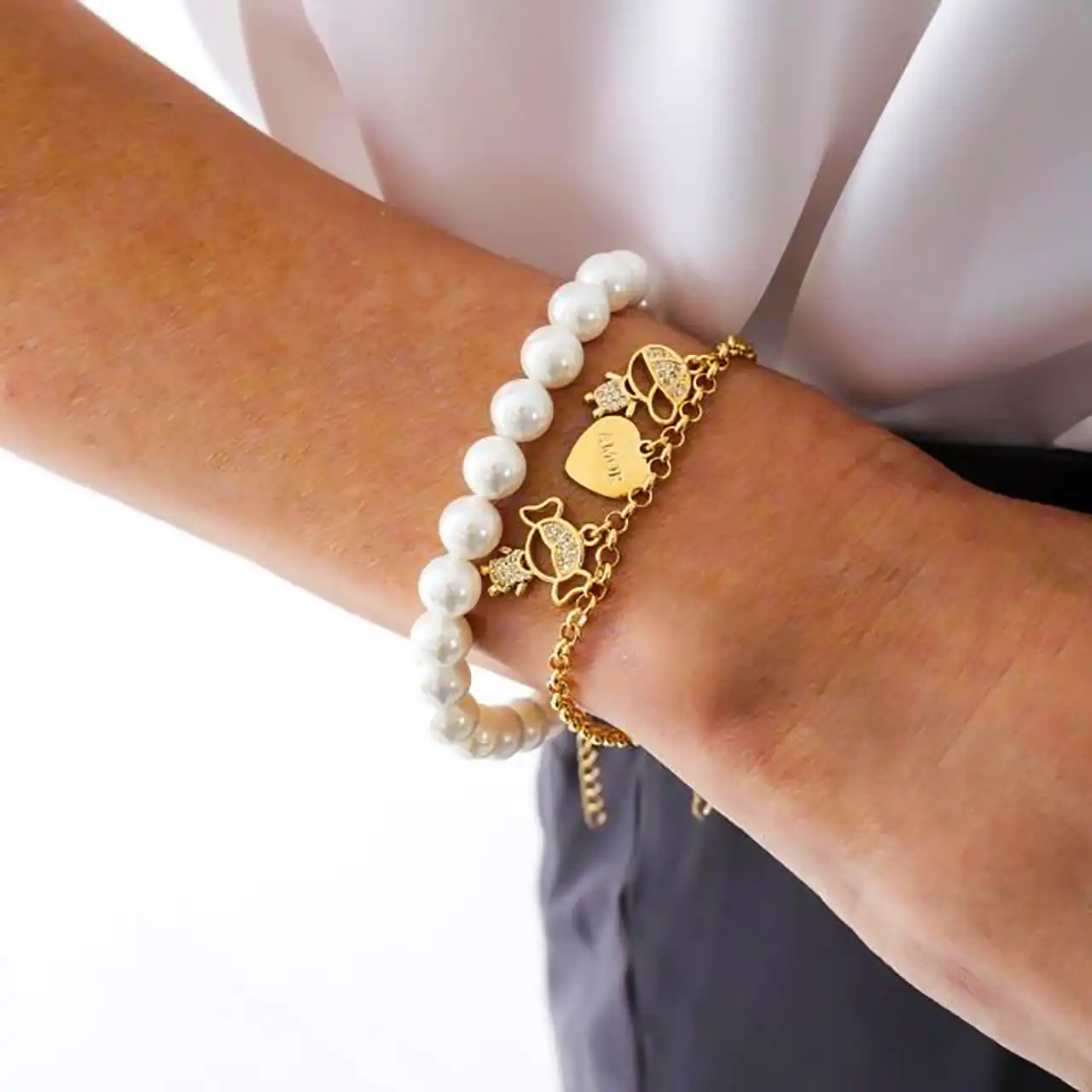 دستبند طلا مروارید زنانه