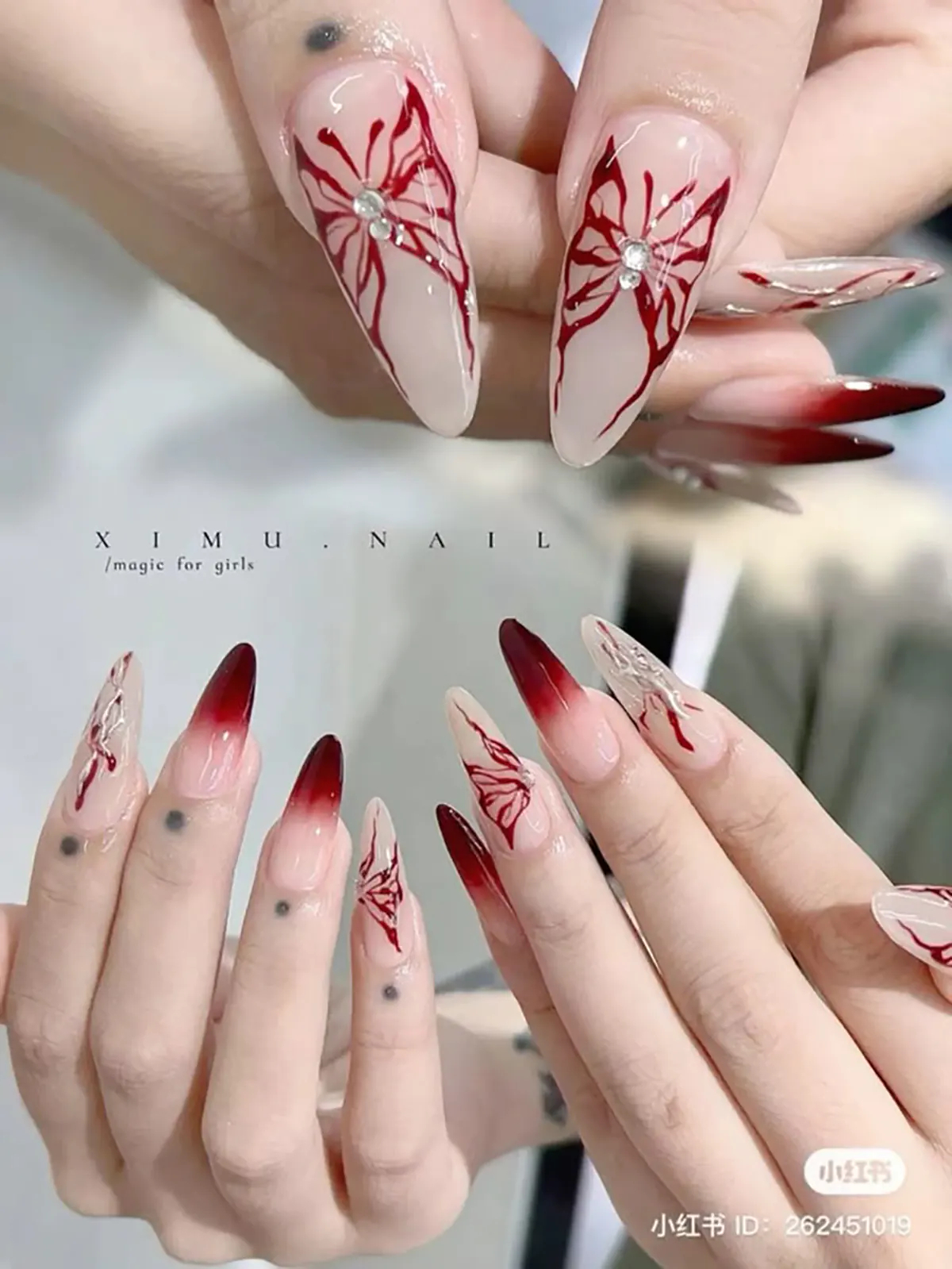 طراحی ناخن با لاک قرمز و مشکی ساده