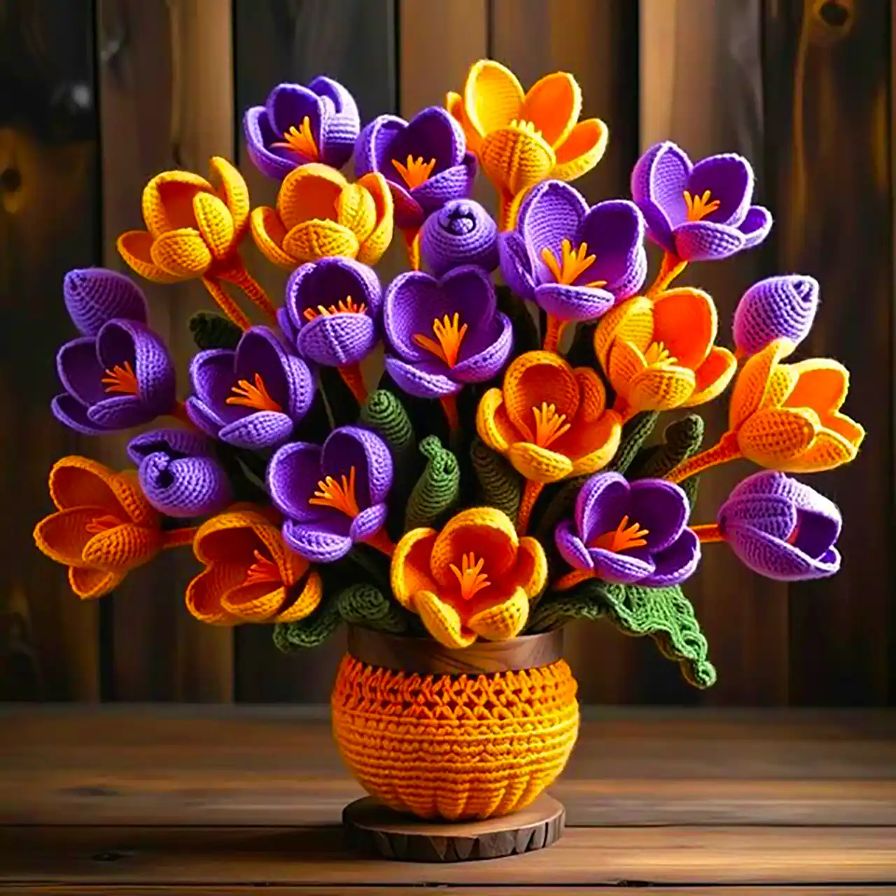 دسته گل فانتزی بافتنی