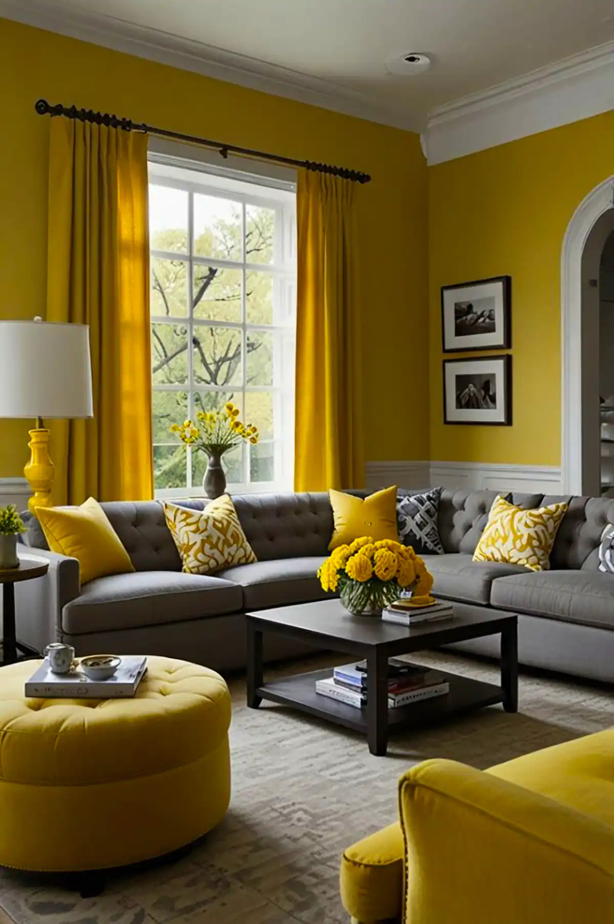 دکور فضای نشیمن با تم زرد