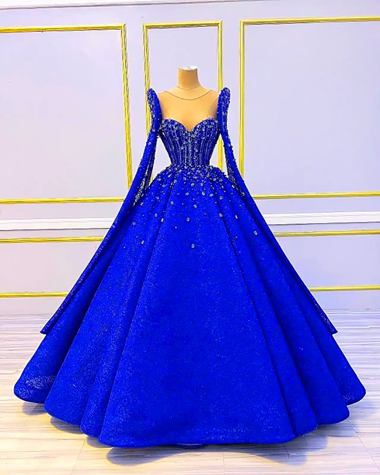 پیراهن حنابندون آبی کاربنی 