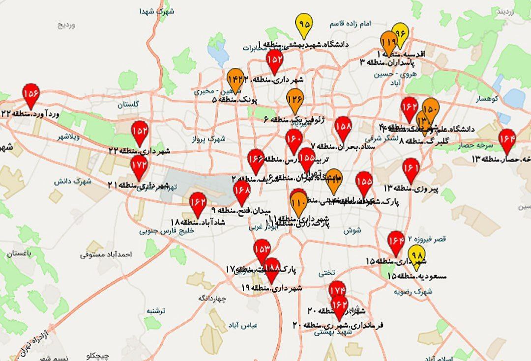 آلودگی هوای 15 منطقه تهران