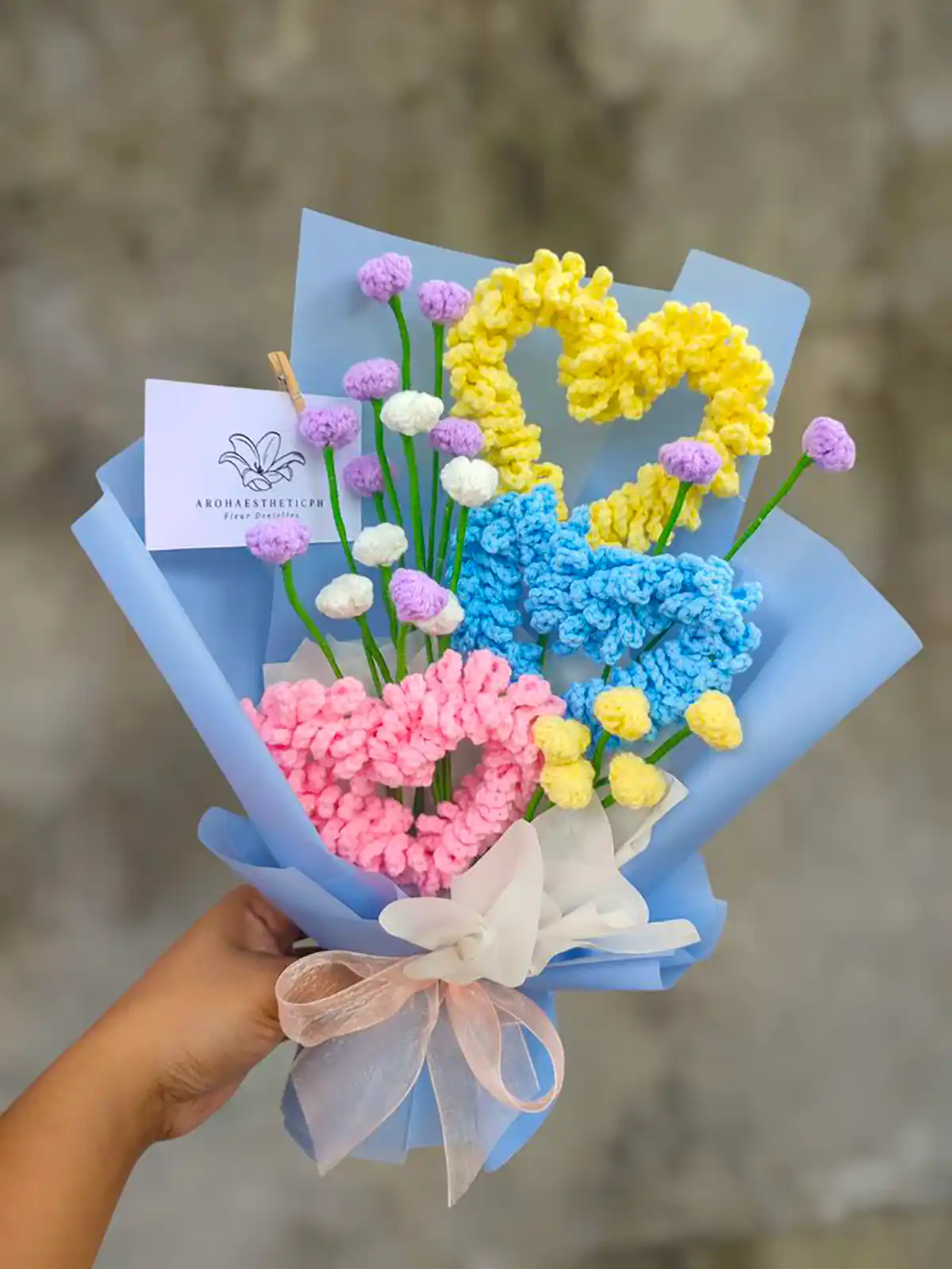 دسته گل بافتنی جذاب و زیبا