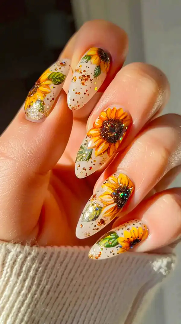 طراحی ناخن گل آفتابگردون