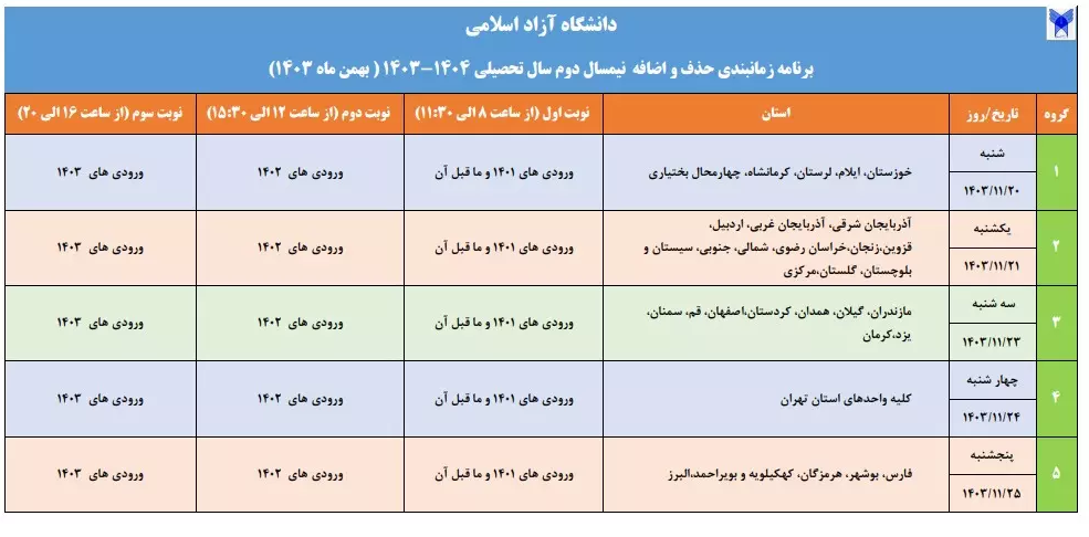 حذف و اضافه دانشگاه آزاد