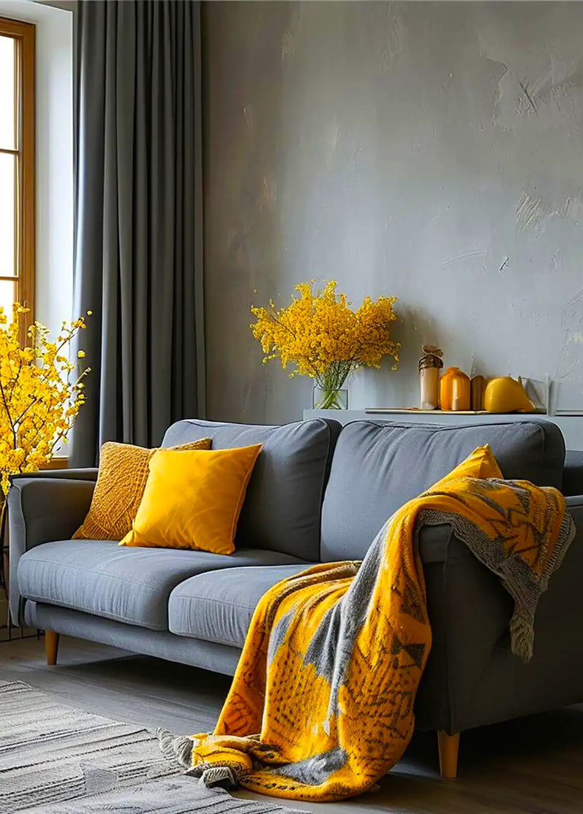 دکور فضای نشیمن با تم زرد