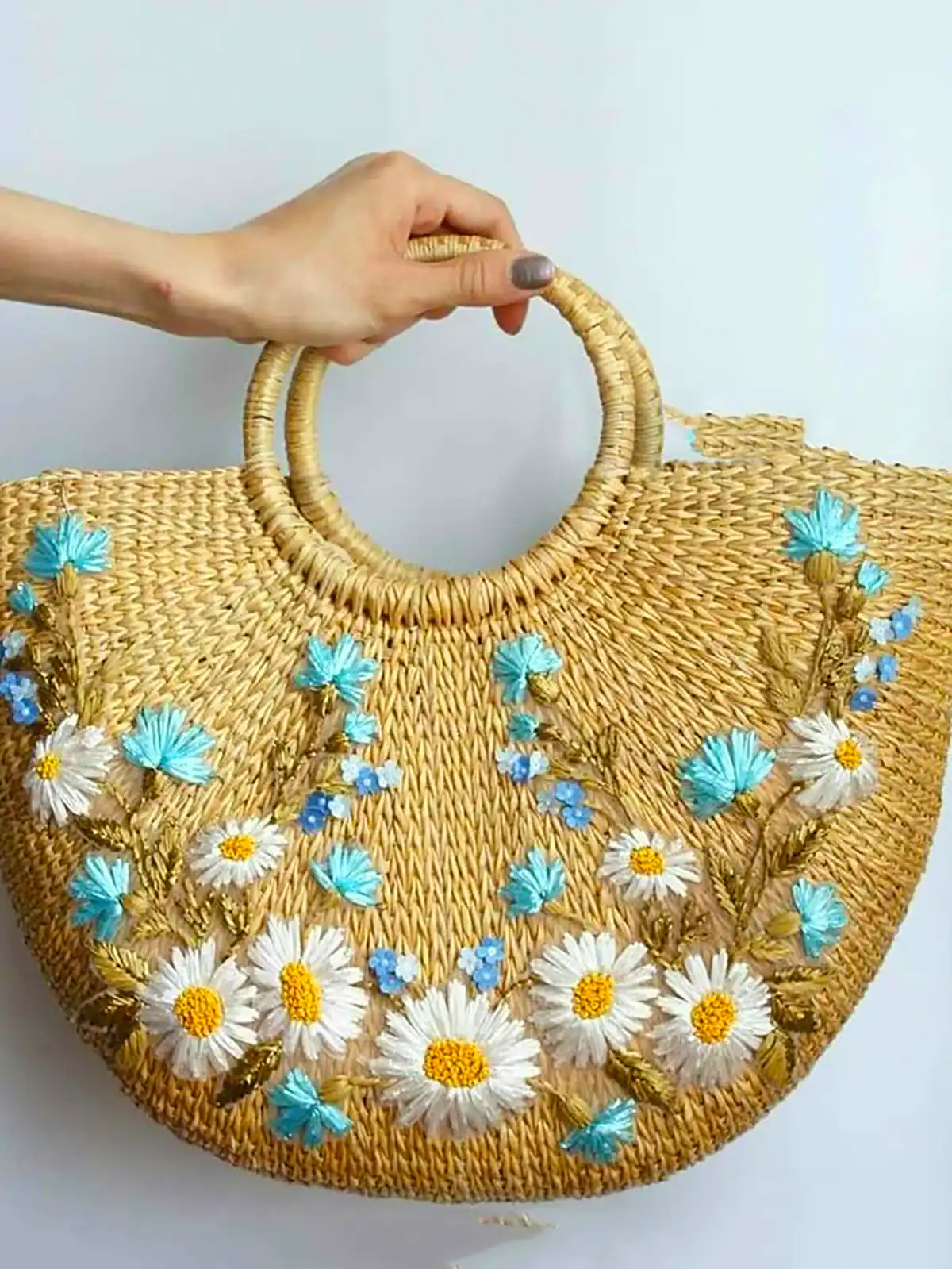 کیف ساحلی حصیری گل برجسته