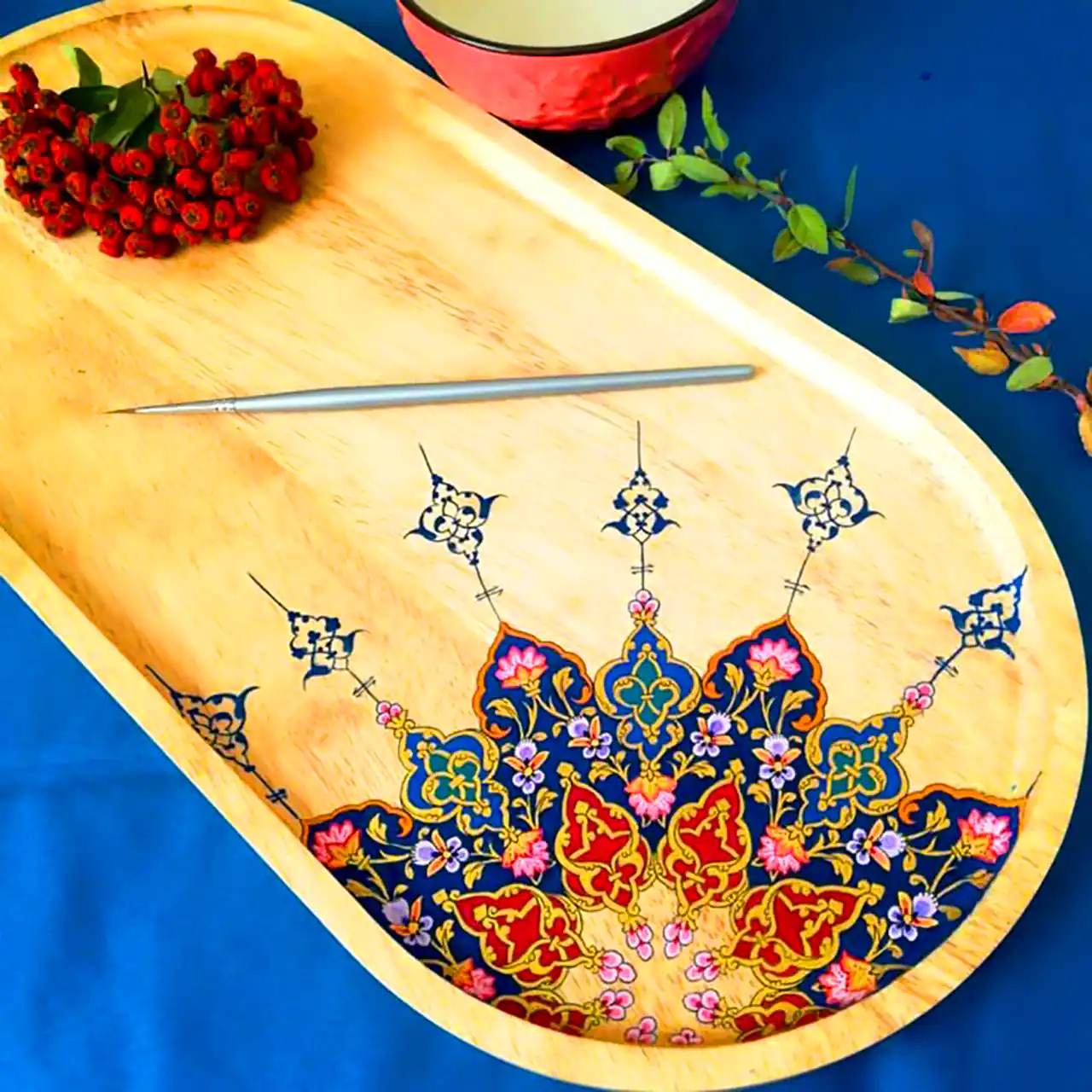 سینی چوبی با طرح اسلیمی 