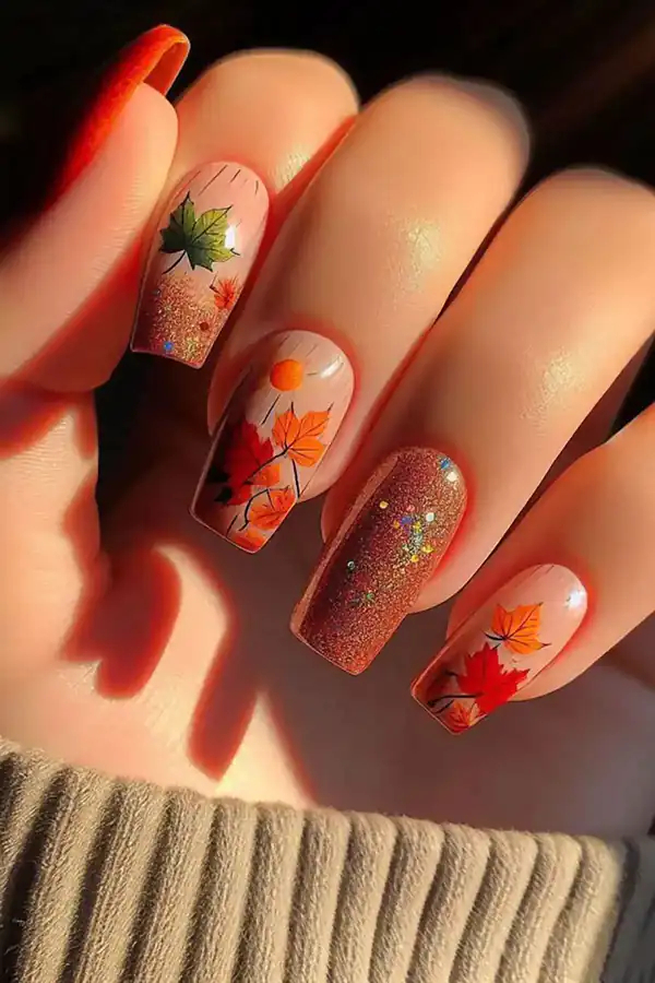 طراحی ناخن پاییزی برگ