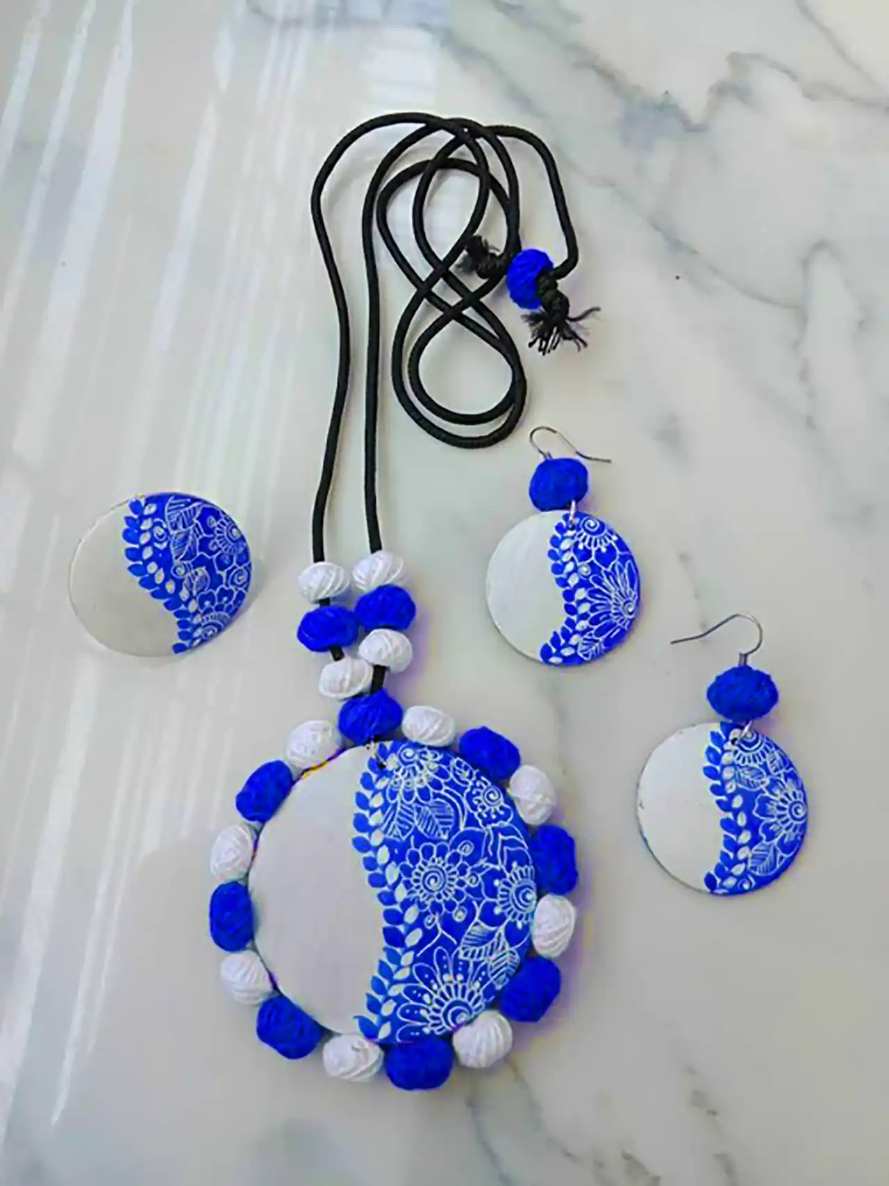 گوشواره سفالی گل آبی 