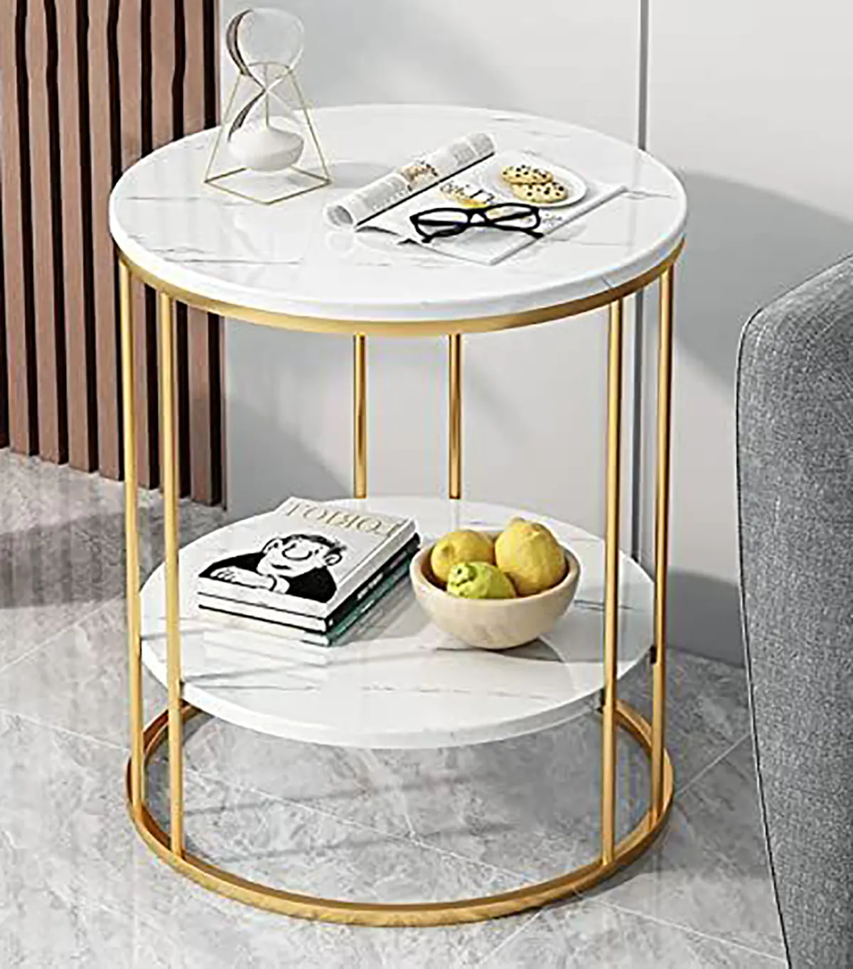 میز سنگی با پایه چوبی