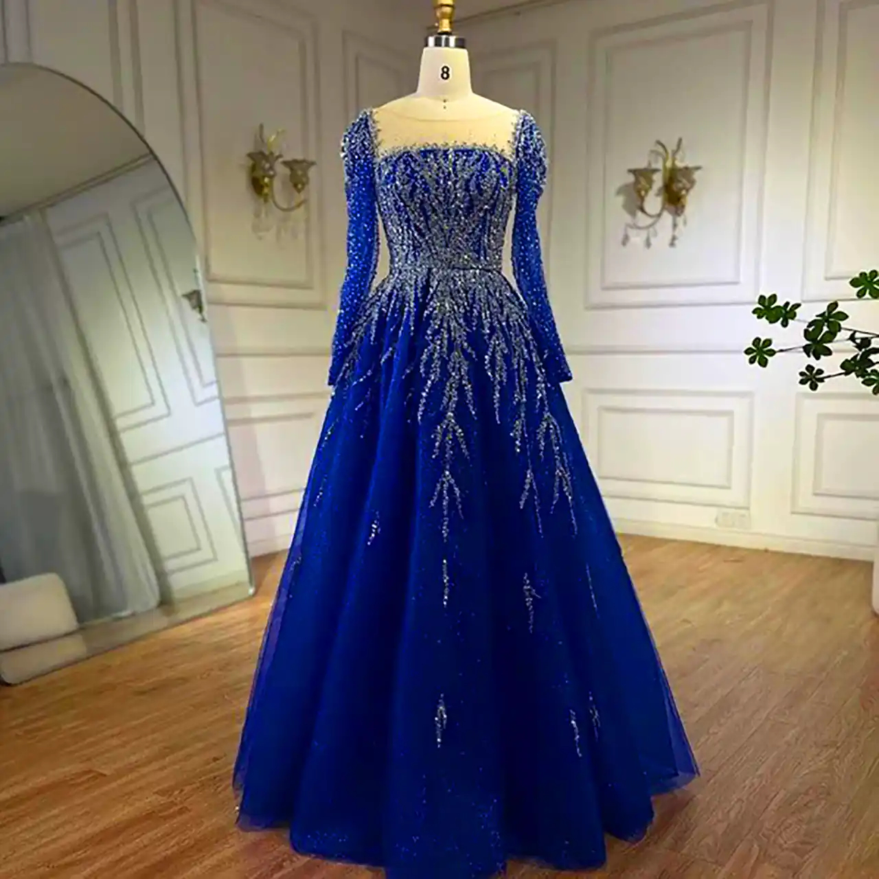 پیراهن حنابندون آبی کاربنی 