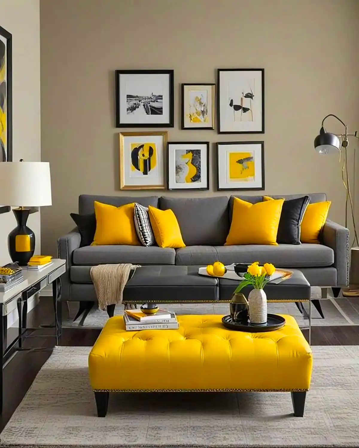 دکور فضای نشیمن با تم زرد