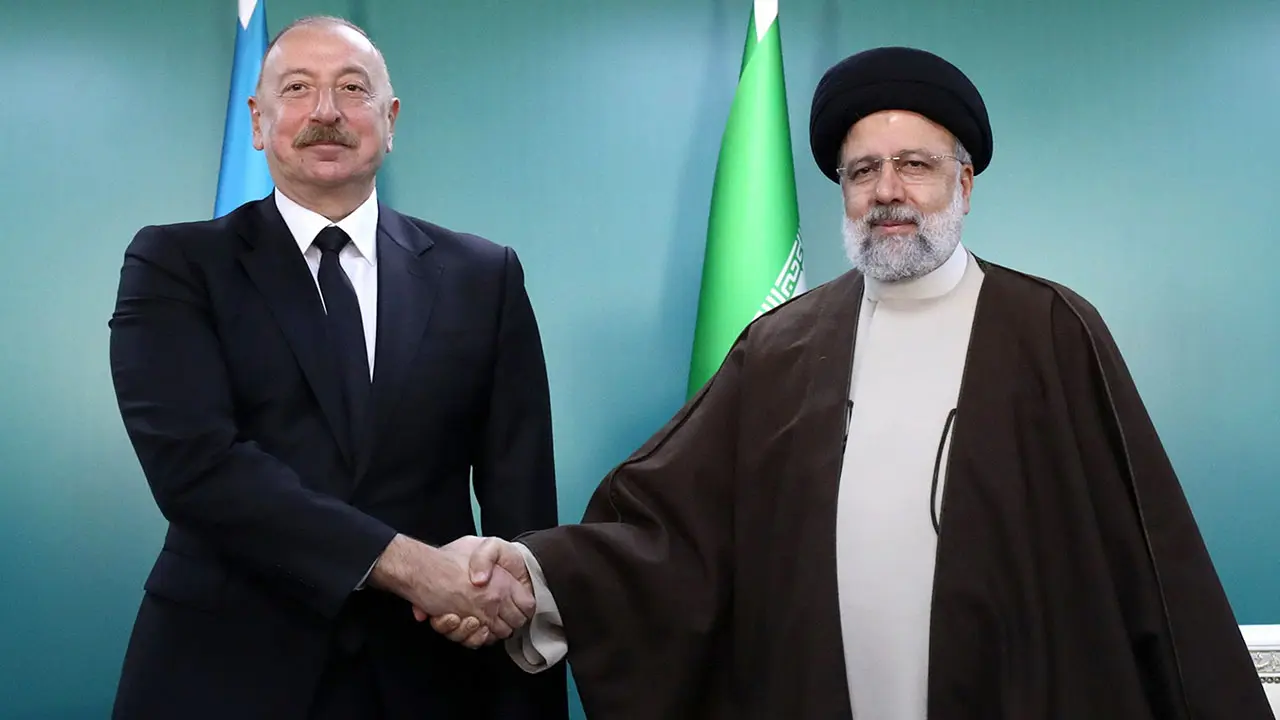 رئیسی و الهام علی اف در مراسم افتتاح دو طرح سد قیز قلعه‌سی و توسعه سد خداآفرین