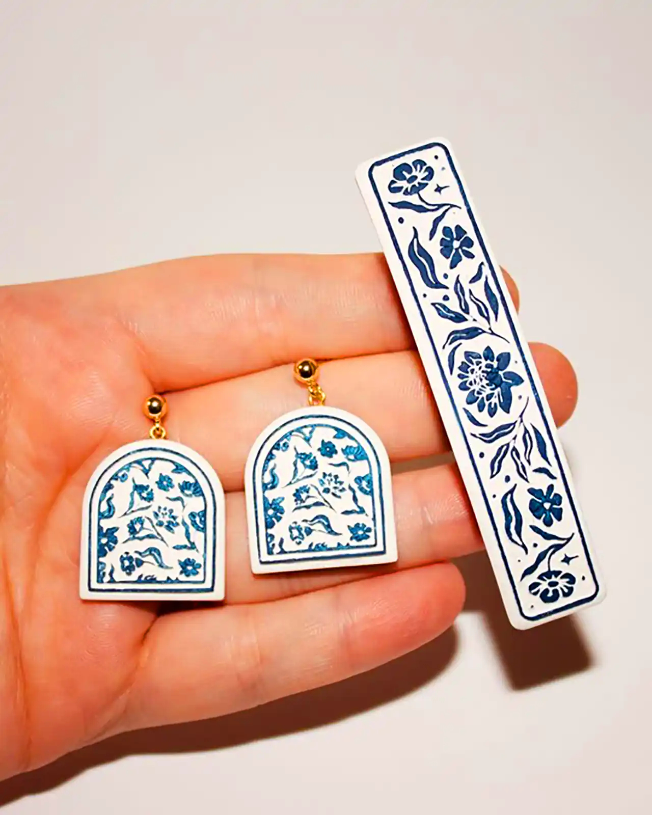 گوشواره سفالی گل آبی 
