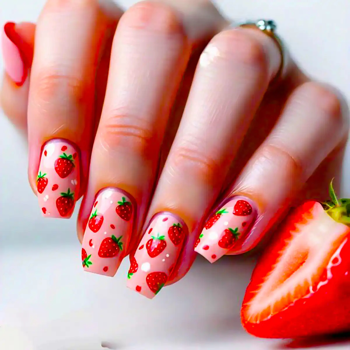 طراحی توت فرنگی روی ناخن