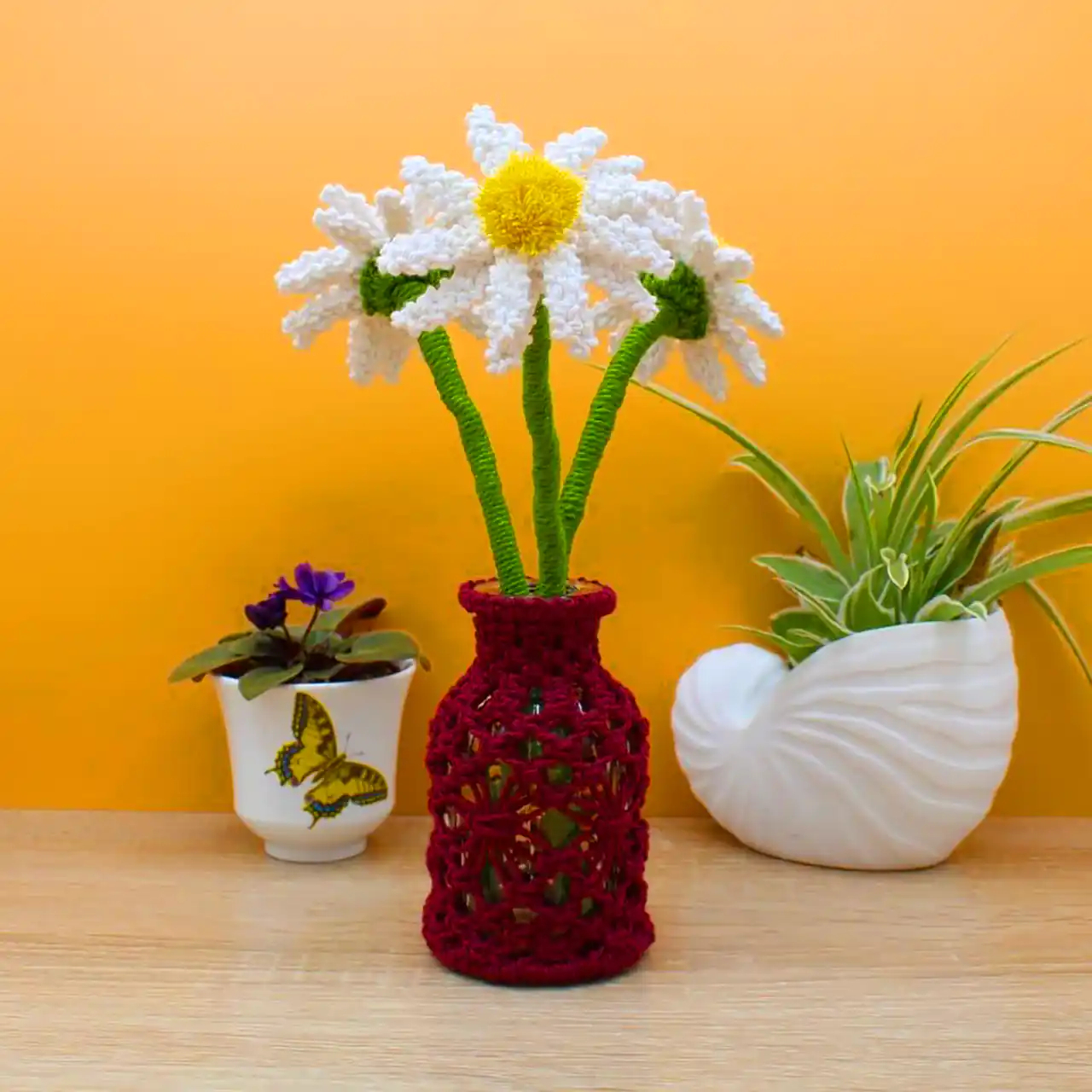 گل بافتنی دکوری رومیزی