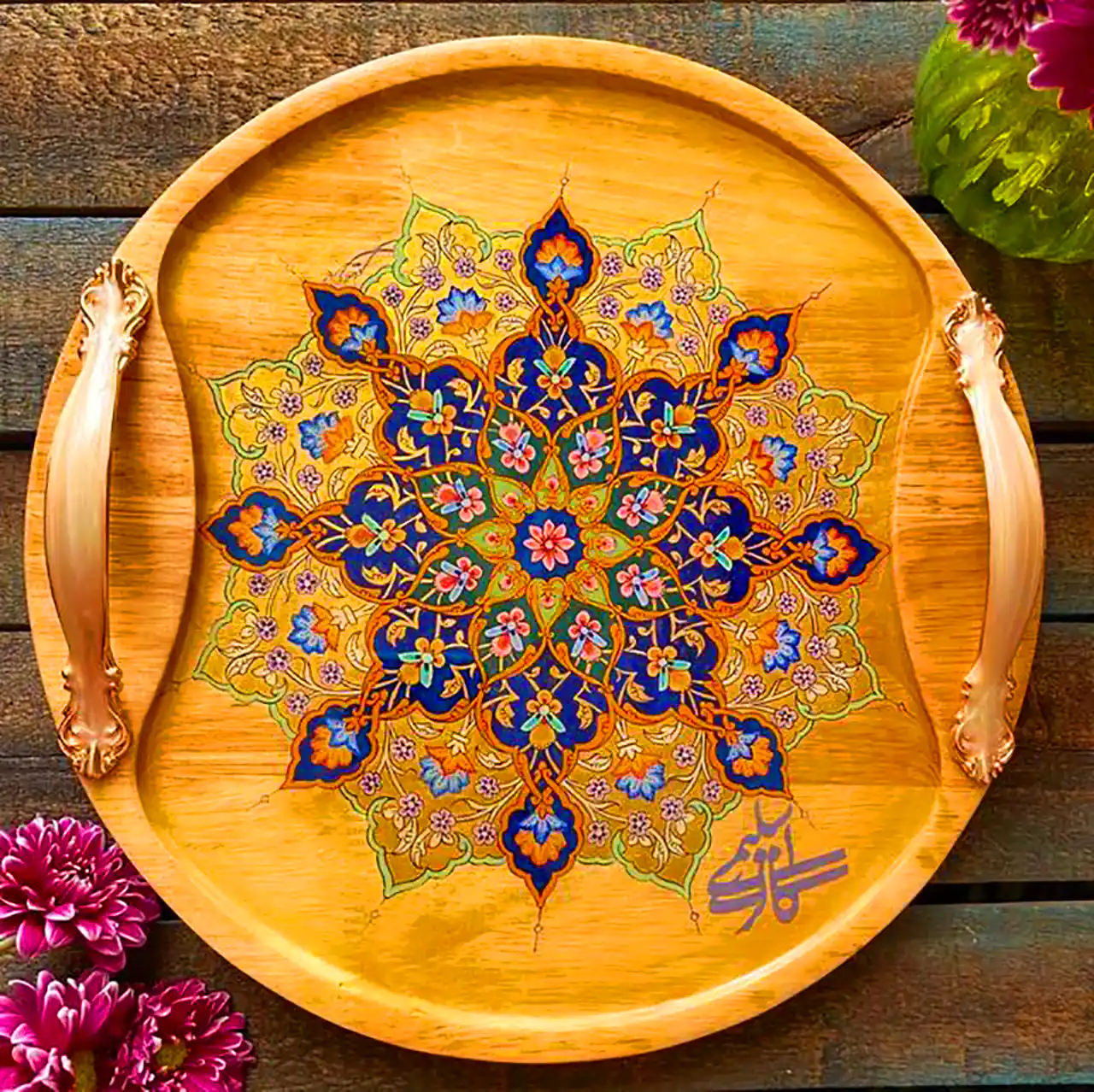 سینی چوبی با طرح اسلیمی 