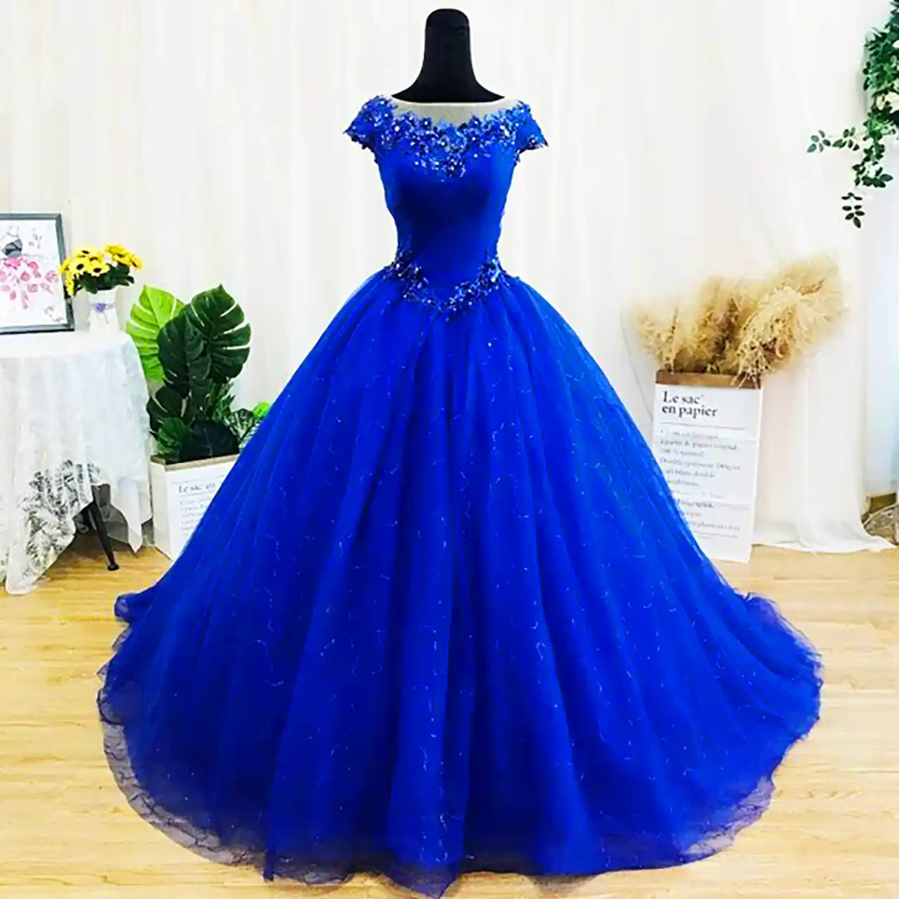 پیراهن حنابندون آبی کاربنی 