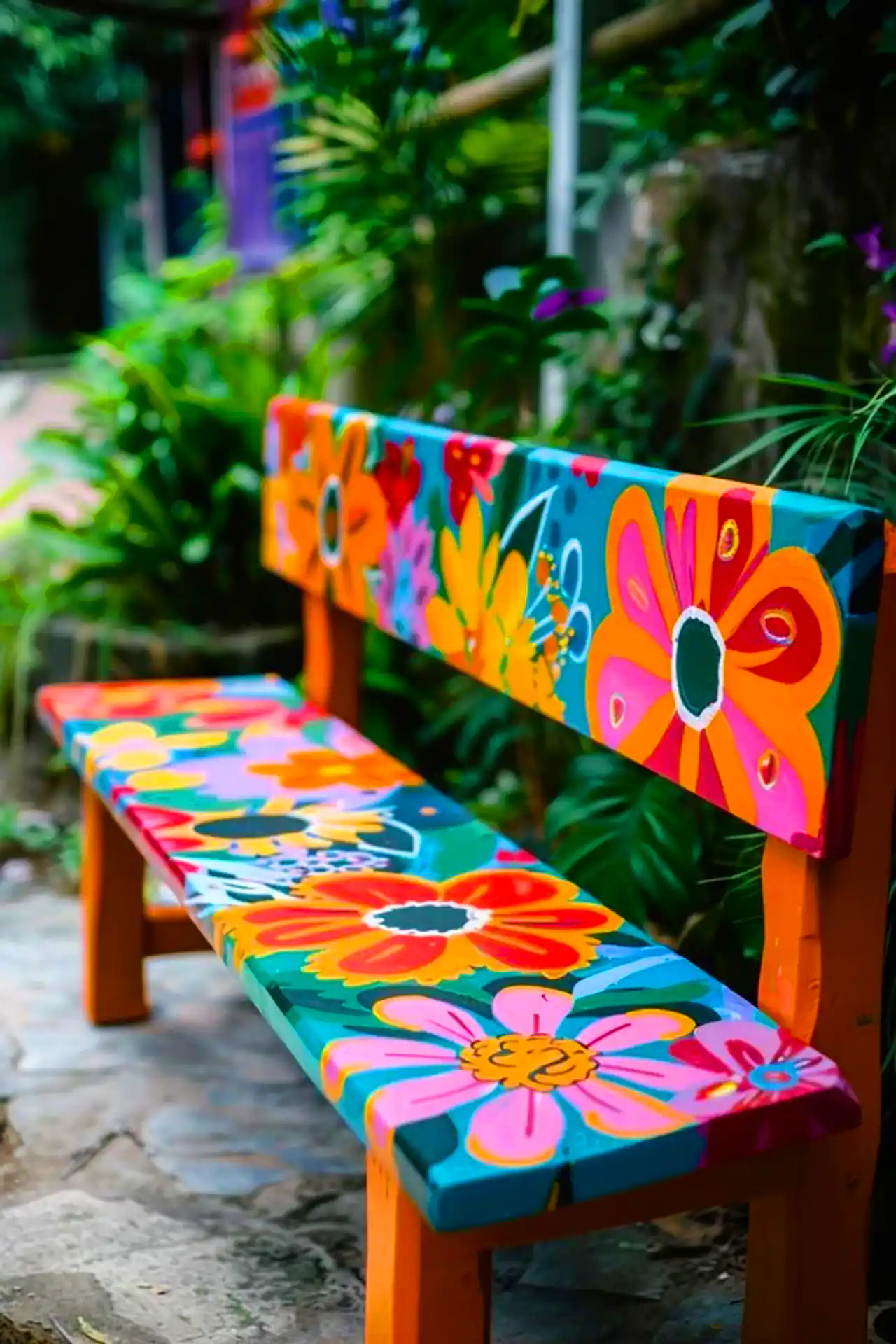 نیمکت چوبی نقاشی شده