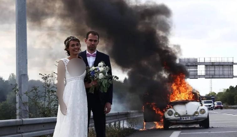 آتش گرفتن ماشین عروس